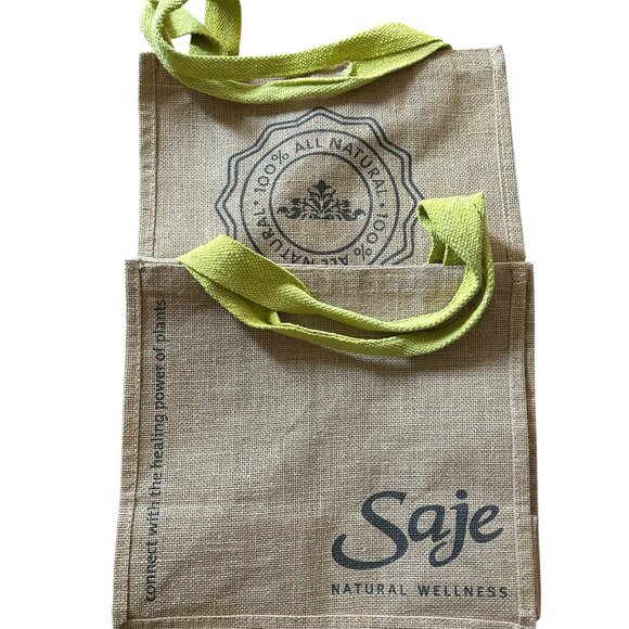 Lot of 2 Saje Tote Bags | Burlap Reusable Shopping | Spa Wellness Sustainablle - Picture 1 of 6